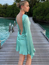 new sexy hottie style backless long-sleeved butt-covering dress